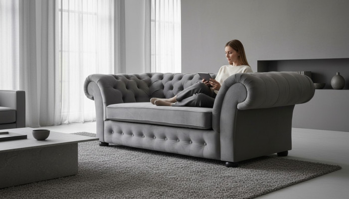 Canapé 3 places Tissu Canapé Rembourrage Canapés Textile Moderne Chesterfield Gris