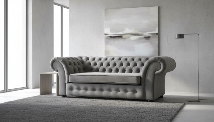 Canapé 3 places Tissu Canapé Rembourrage Canapés Textile Moderne Chesterfield Gris