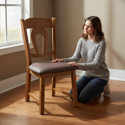 Lehn-Stuhl Massivholz Sessel Holz Stoff Polsterstühle Gastro Design Esszimmer