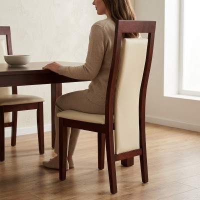 Lehn Fauteuil Chaise en bois massif Chaise à accoudoirs en bois avec sellerie en cuir Design gastronomique