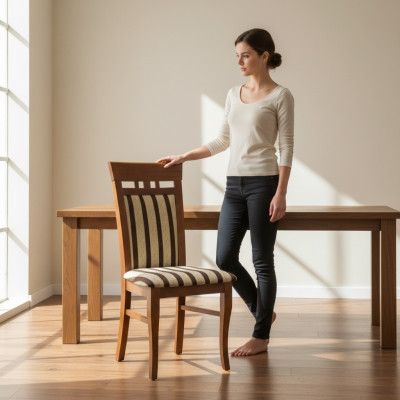 Ensemble de 2 chaises en bois massif et tissu de conception de groupe de chaises de salle à manger Lehn nouvel Wohn.
