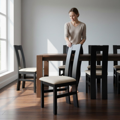 Ensemble de chaises design 2x fauteuil bois textile rembourré chaises tissu salle à manger gastro