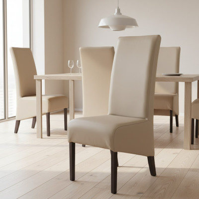 Fauteuil design en bois, rembourrage en cuir pour salle à manger, chaise textile gastro