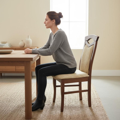 Ensemble de 2 chaises de fauteuil design en bois avec rembourrage textile pour salle à manger ou espace gastronomique.