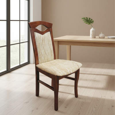 Ensemble de 2 chaises de fauteuil design en bois avec rembourrage textile pour salle à manger ou espace gastronomique.