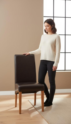 Ensemble de 6 fauteuils en bois avec accoudoirs, tapissés en cuir à 100%.