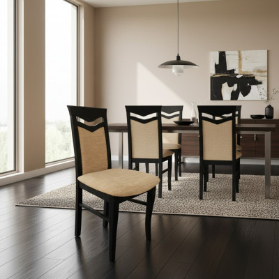 Ensemble de 2 fauteuils Chaise Design Bois Tissu Rembourrage Chaises Gastro Salle à manger Textile
