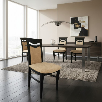 Ensemble de design 6x Chaise Fauteuil Bois Textile Rembourrage Chaises Gastro Salle à manger Tissu