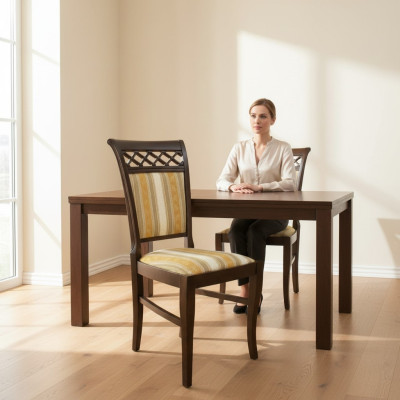 Ensemble de design 4x Fauteuil Chaise Bois Tissu Rembourrage Chaises Gastro Tissu neuf Salle à manger