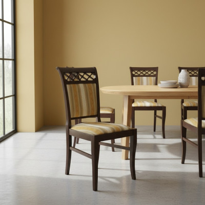 Ensemble de design 4x Fauteuil Chaise Bois Tissu Rembourrage Chaises Gastro Tissu neuf Salle à manger