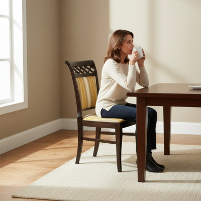 Ensemble de 6 chaises de fauteuil design en bois et tissu pour salle à manger gastronomique.