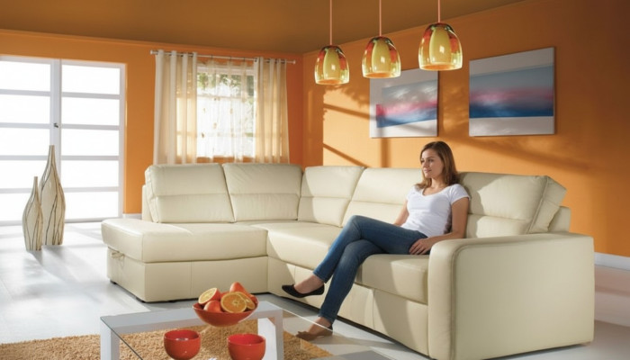 Canapé d'angle Canapé en cuir 100% avec siège modulable, design moderne.
