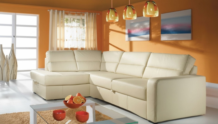Canapé d'angle Canapé en cuir 100% avec siège modulable, design moderne.