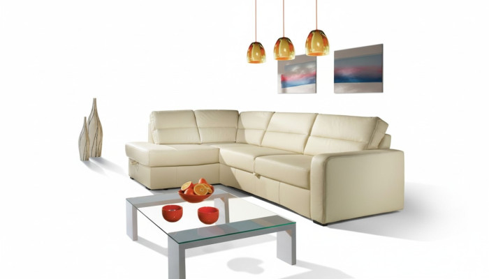 Canapé d'angle Canapé en cuir 100% avec siège modulable, design moderne.