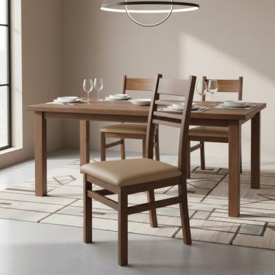 Ensemble de 4 fauteuils design en bois avec revêtement en cuir pour la salle à manger ou la restauration.
