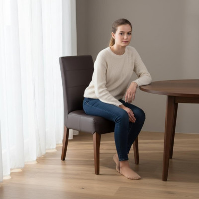 Ensemble de 6 chaises de salle à manger en bois massif avec revêtement en cuir pour les restaurants.