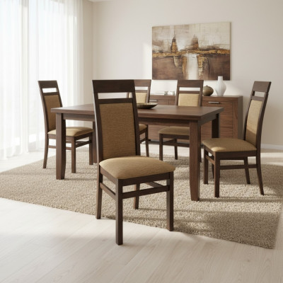Ensemble de 6 chaises de salle à manger en bois massif avec revêtement en tissu.