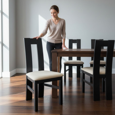 Chaise de salle à manger 10x Lot de 10 chaises Fauteuil en cuir rembourré en bois massif neuf Gastro