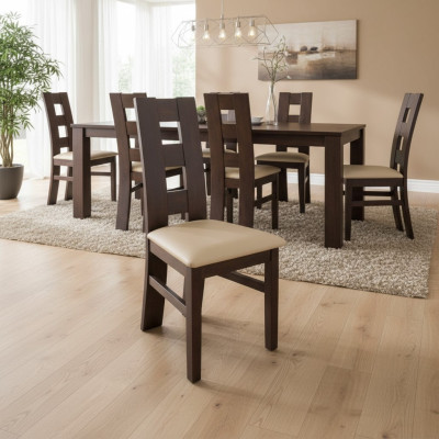 Définir 6x Salle à manger Chaise de salle à manger en cuir Fauteuil en bois massif Chaise rembourrée
