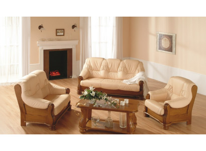 Ensemble de canapé classique en bois et cuir 3+2+1 Ensemble complet de canapé avec revêtement de siège