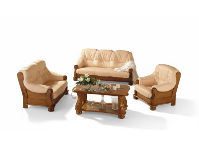 Ensemble de canapé classique en bois 3+1 complet avec revêtement de siège.