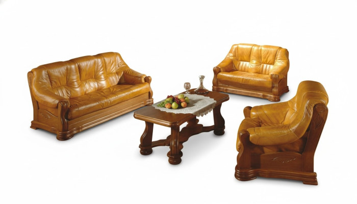 Ensemble de canapé bois cuir 3+2+1 Ensemble complet de canapé classique avec rembourrage de siège