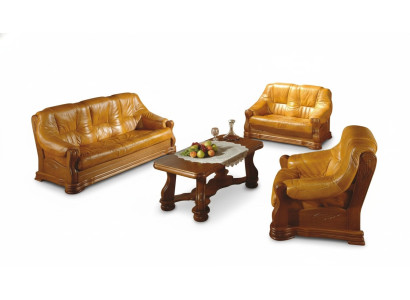 Ensemble de canapé bois cuir 3+2+1 Ensemble complet de canapé classique avec rembourrage de siège