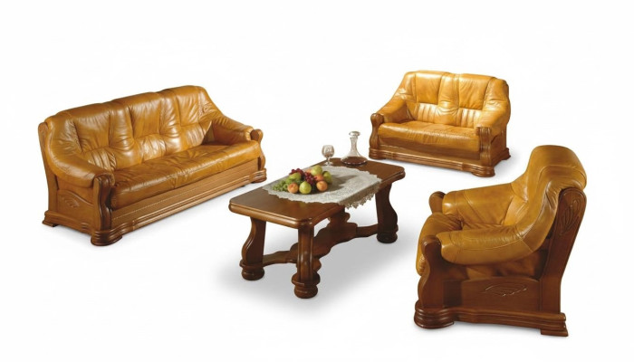 Ensemble de canapés classiques en bois 3+2 complet avec revêtement de siège - Ensemble de canapés