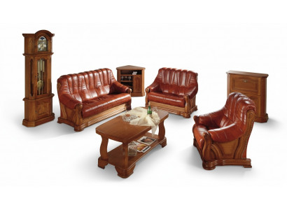 Style antique Canapé en cuir Canapé Set 3 +1 +1 Siège en cuir Italien Revêtement