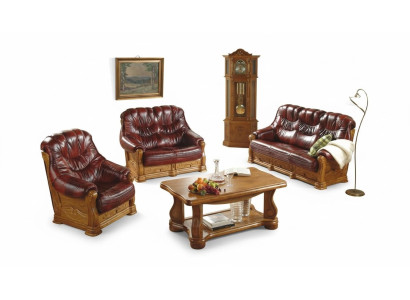 Ensemble de canapé classique Canapé rembourré en cuir véritable à 100% Bois 3+1