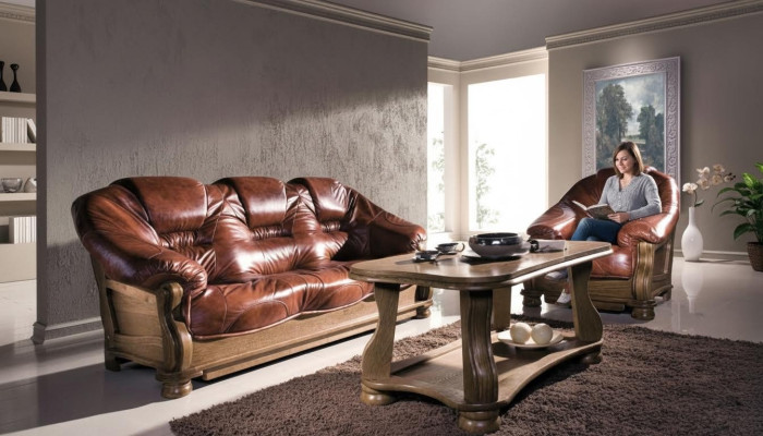 Ensemble de canapés rembourrés Classic Suite 3 places + 2 places + 1 place en cuir 100%