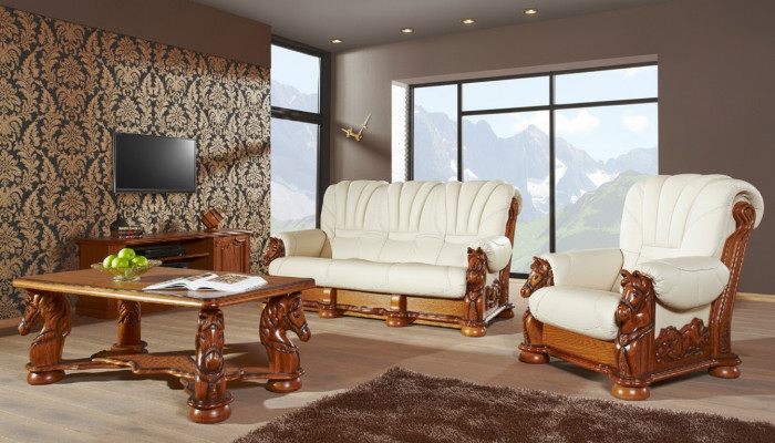 Ensemble de canapé classique Canapé Tissu Siège Suite Canapé Cuir Bois 3+2+1 Ensemble