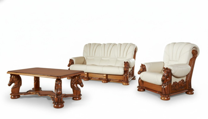 Ensemble de canapé classique Canapé Rembourrage Siège Suite Canapé Cuir Bois 3+1+1 Ensemble