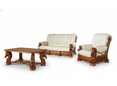 Ensemble de canapé classique Canapé Rembourrage Siège Suite Canapé Cuir Bois 3+1+1 Ensemble