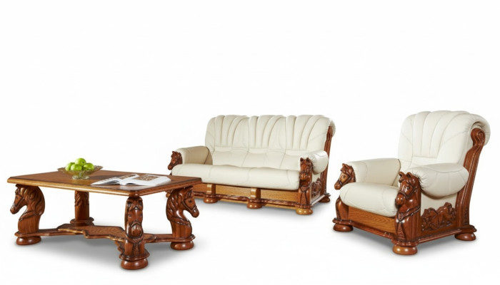 Ensemble de canapé classique Ensemble de canapé Siège en cuir en bois 3+2+2 Ensemble