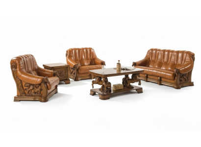 Ensemble de canapé classique en cuir rembourré en bois 3 + 2 + 2 suite