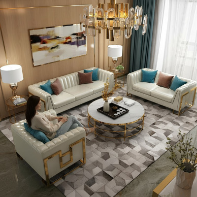 Suite Rembourrée Canapé en Cuir Canapé Rembourré Sièges 2+1 Designer