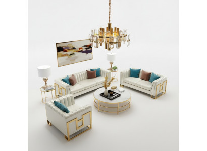 Suite Rembourrée Canapé en Cuir Canapé Rembourré Sièges 2+1 Designer