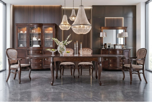 Style de salle à manger classique en bois avec grande table de style antique XXL nouvel