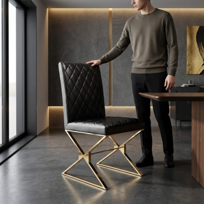 Chaise 1x Chaises de salle à manger Club Chaises Fauteuil Fauteuil métallique Lounge Designer neuf