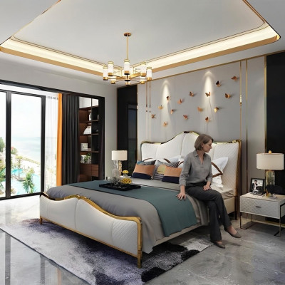 Conception de literie de lit luxueux de mariage de lits d'hôtel doubles 180x200cm cuir de chambre de sommeil