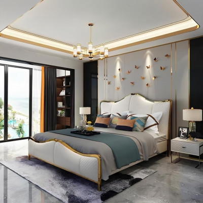 Conception de literie de lit luxueux de mariage de lits d'hôtel doubles 180x200cm cuir de chambre de sommeil