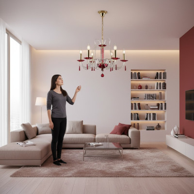 Lustre Lampe dans le style ancien Rouge Abat-jour Luminaires Lustre Lampe en Cristal