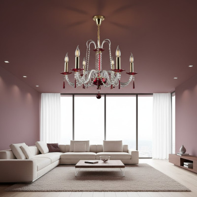 Lustre Lampe dans le style ancien Rouge Abat-jour Luminaires Lustre Lampe en Cristal