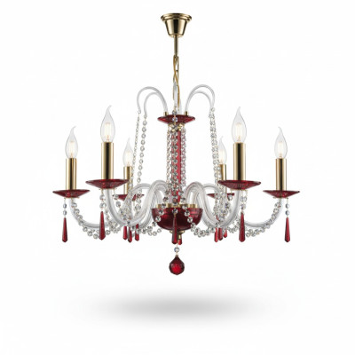 Lustre Lampe dans le style ancien Rouge Abat-jour Luminaires Lustre Lampe en Cristal