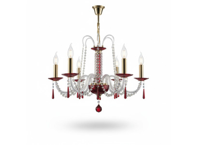 Lustre Lampe dans le style ancien Rouge Abat-jour Luminaires Lustre Lampe en Cristal