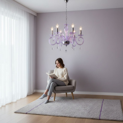 Bohême Lustre Moderne Plafonnier Lustre Cristal Mauve Lampe