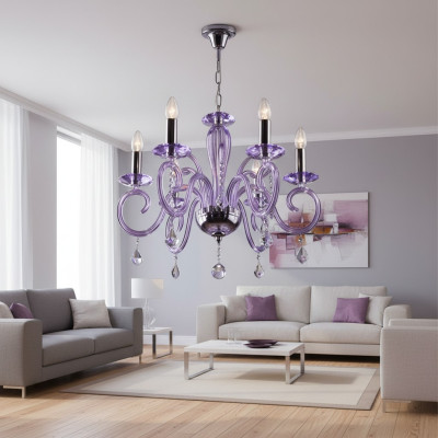 Bohême Lustre Moderne Plafonnier Lustre Cristal Mauve Lampe