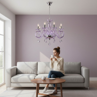 Bohemia Moderne Lampe Plafond Lampe Lustre Cristal Violet Lampe Lustre