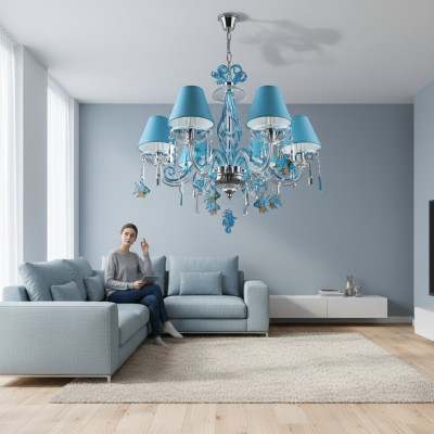 Bohemia Lustre Moderne Plafonnier Lustre Cristal Bleu Lampe